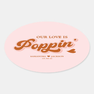 Rosa Red Retro 70s Boho Popcorn Wedding Favor Ovalt Klistermärke