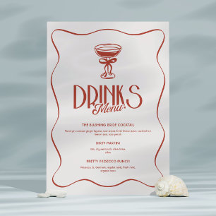 Rosa Red Retro Bachelorette Drinks Menu 2-Side Bordsnummer
