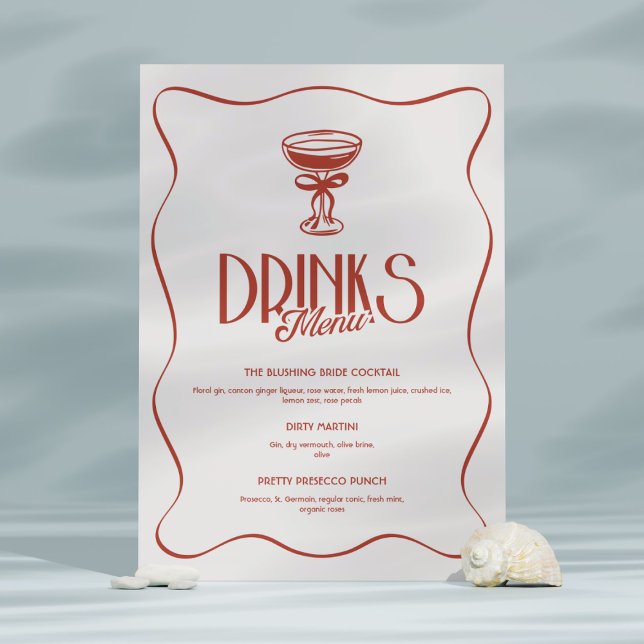 Rosa Red Retro Bachelorette Drinks Menu 2-Side Bordsnummer (Skapare uppladdad)