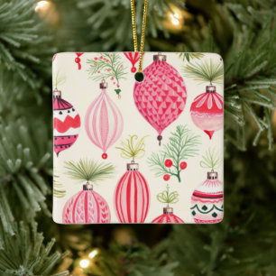 Rosa Red Retro-julprydnaden Julgransprydnad Keramik