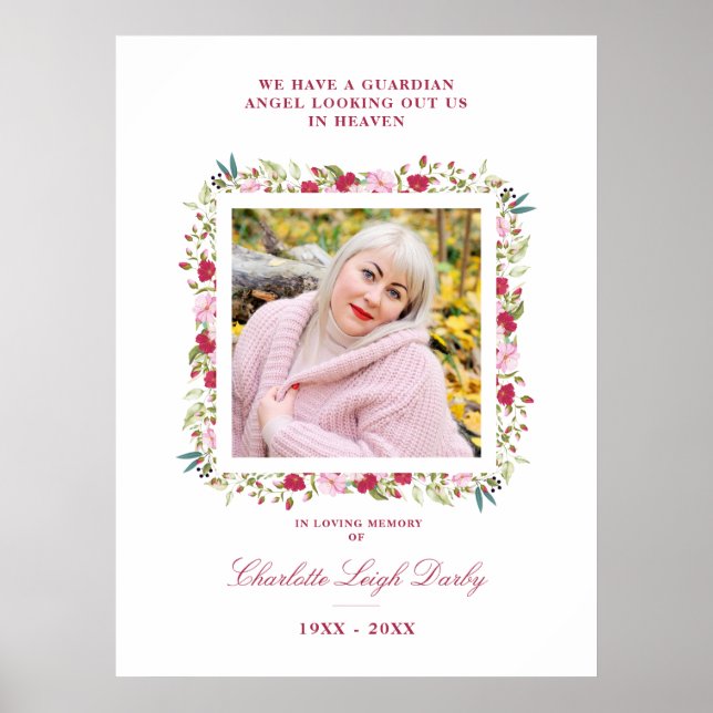 Rosa & Red Shades Botanical Blommigt Garland Photo Poster (Framsidan)