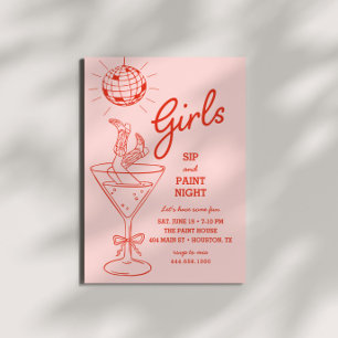Rosa & Red Sip och Paint Party Girls Night Out Inbjudningar