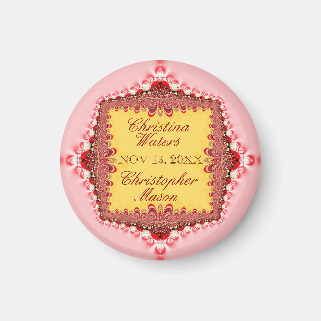 Rosa Red Snöre Bröllop Date Notification Magnet (Framsidan)