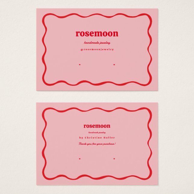 Rosa Red Squiggle Modern Earring Visning Card Visitkort (Framsida & baksida)