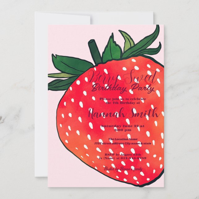 Rosa Red Strawberry Berry Sweet Inbjudningar (Framsida)