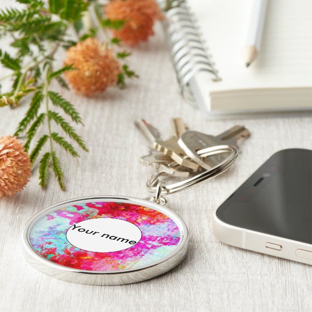 Rosa Red struktur Rund Silverfärgad Nyckelring (Sidan)