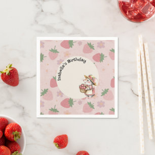 Rosa Red Two Sweet Strawberry 2:a födelsedagen Par Pappersservett