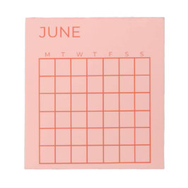 Rosa Red Undated June Calendar for Organization Anteckningsblock