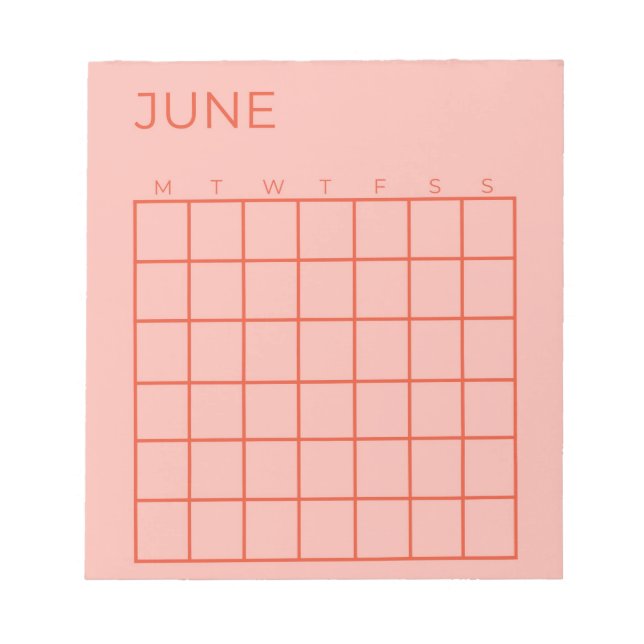 Rosa Red Undated June Calendar for Organization Anteckningsblock (Framsida)