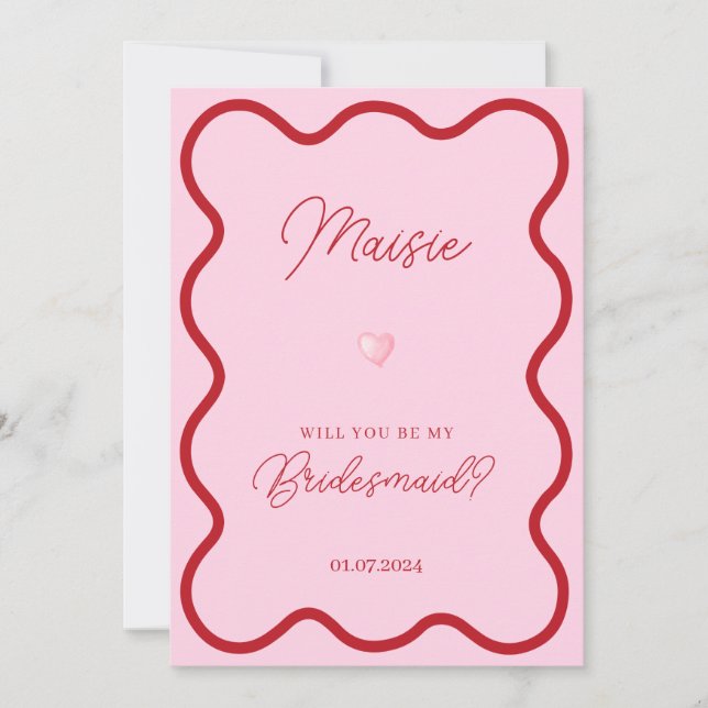 Rosa Red vågigt att du blir min brud frieri Inbjudningar (Framsida)