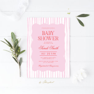 Rosa Red Vågigt Baby Shower Girl-inbjudan Inbjudningar
