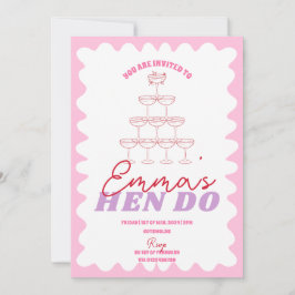 Rosa Red Vågigt Bachelorette Party Hen Itinerary Inbjudningar