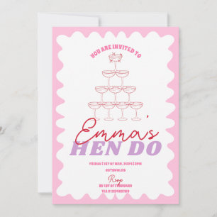 Rosa Red Vågigt Bachelorette Party Hen Itinerary Inbjudningar