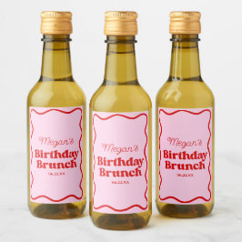 Rosa Red Vågigt Gräns Birthday Brunch Party Mini Vinetikett