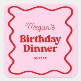 Rosa Red Vågigt Gräns födelsedag vid Party Fyrkantigt Klistermärke