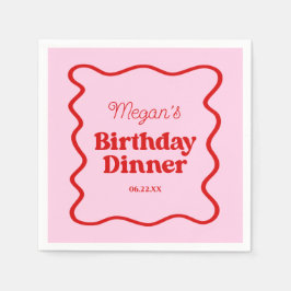Rosa Red Vågigt Gräns födelsedag vid Party Pappersservett