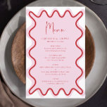 Rosa Red Vågigt Gräns-menykort<br><div class="desc">Designat att samordna med vår Vågigt Gräns Collection, så har det här moderna menykortet trendiget och det populära vågigt gräns i rött färg på rosans bakgrund. Om du vill fånga din gästs uppmärksamhet med en popup på färg på inbjudan till trendiget är den här sviten perfekt för dig. Om du...</div>
