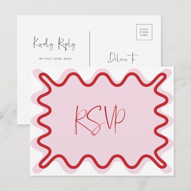 Rosa Red Vågigt Gräns OSA Postcard Vykort (Fram/baksida)