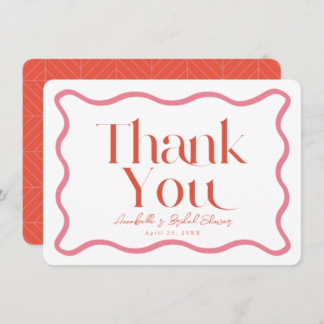 Rosa & Red Vågigt Ram Möhippa Tack Anteckningskort (Fram/baksida)