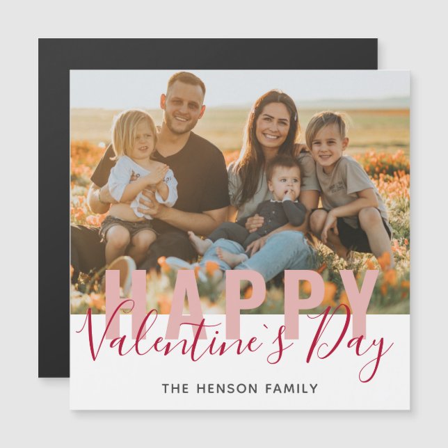 Rosa Red Valentine's Day Script Family Photo (Fram/baksida)