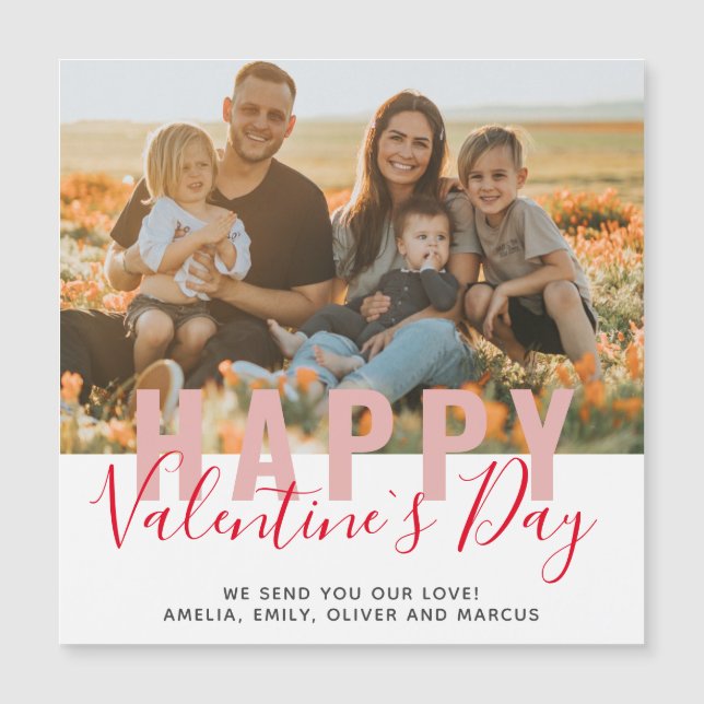 Rosa Red Valentine's Day Script Family Photo Card (Framsida)