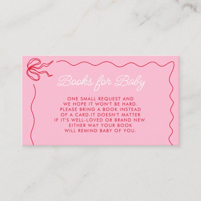 Rosa Red Valentiness Baby Shower Bokar för Baby Tilläggskort (Framsida)