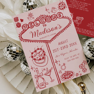 Rosa Red Vegas Bachelorette Helg Itinerary Inbjudningar
