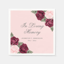 Rosa Red Watercolor Blommigt Funeral Memorial Pappersservett