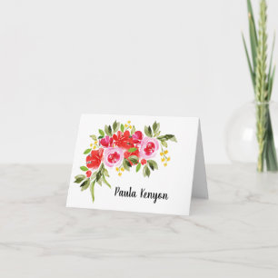 Rosa Red Watercolor-Blommigt, vikt Anteckningskort