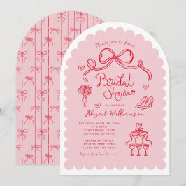 Rosa Red Whimsical Retro Hand plockade Möhippa Inbjudningar