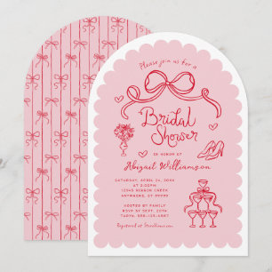 Rosa Red Whimsical Retro Hand plockade Möhippa Inbjudningar