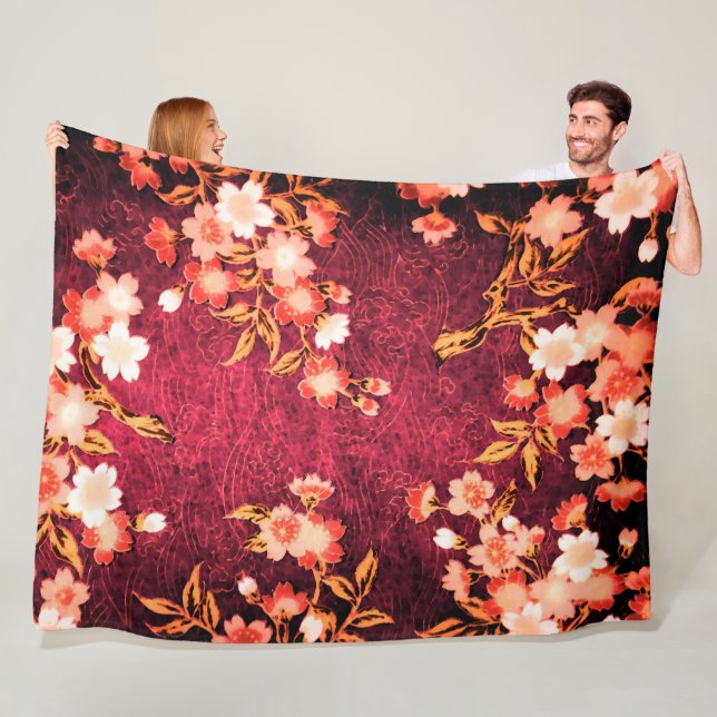 ROSA RED WHITE VÅR BLOMMOR, ANTIQUE RED BLOMMIGT FLEECEFILT (På plats)