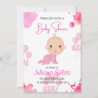 rosa redigerbar baby shower-inbjudan för flicka inbjudningar