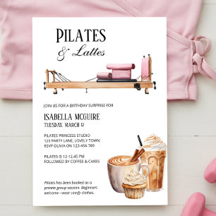 Rosa Reformer Pilates och Lattes Födelsedag Inbjudningar