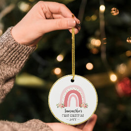 Rosa regnbåge Bebis Första jul dubbelsidig Julgransprydnad Keramik