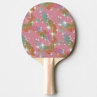 Rosa regnbåge Falskt glitter Gnistrande mönster Pingisracket