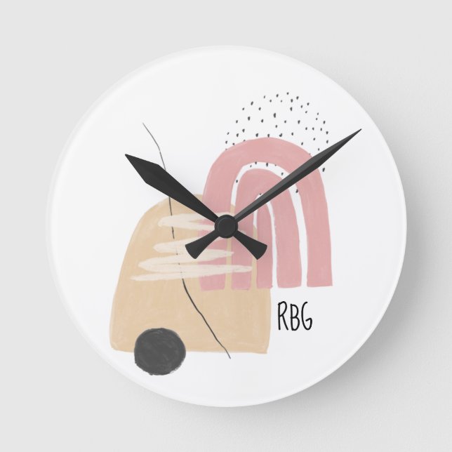 Rosa regnbåge Geometrisk monogram mönsterdesign Rund Klocka (Framsida)