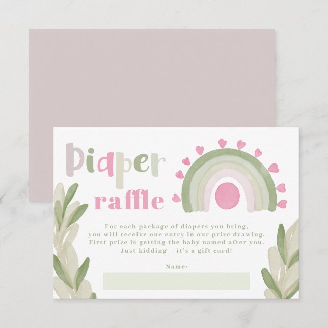 Rosa regnbåge solsken blöja lotteri baby shower tilläggskort (Fram/baksida)