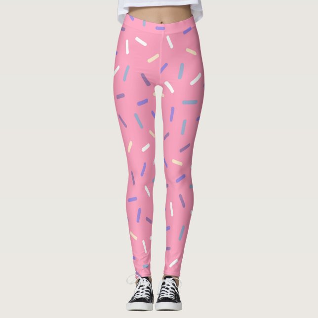 Rosa regnbåge sprinkles konetti roligt färglös leggings (Framsida)