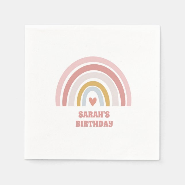 rosa regnbågslapkin för eget födelsedagsnamn pappersservett (Framsidan)