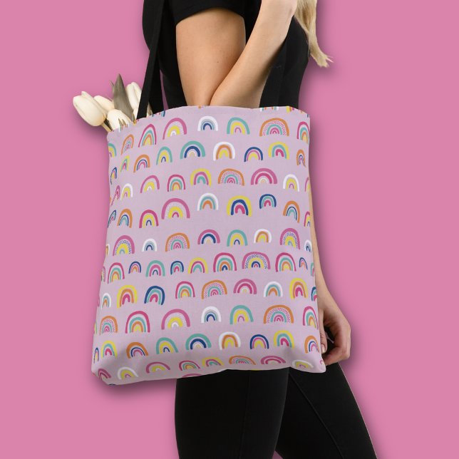 Rosa regnbågsmönster tygkasse (Pink rainbow all over print tote bag)