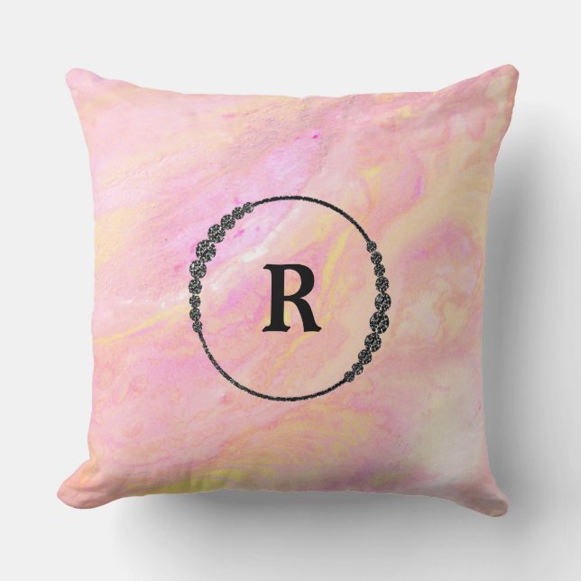 Rosa regnbågsskimrande Abrstract för *~*Monogram Kudde (Framsida)