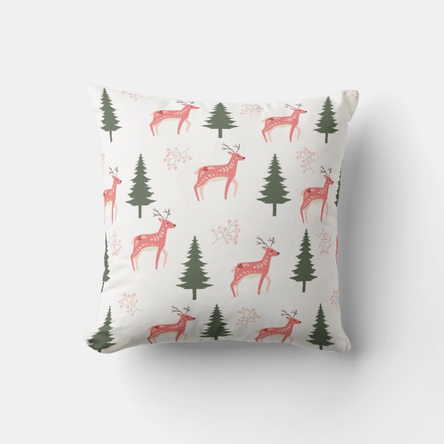 Rosa Reindeer jul Dekorativ kudde (Framsida)