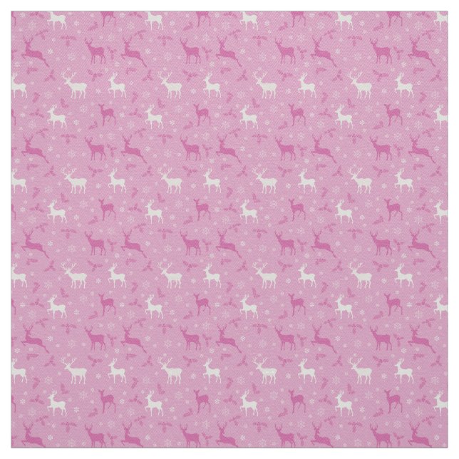 Rosa Reindeer jul Helgdag Fabric Tyg (Provkarta)