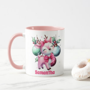 Rosa Reindeer jul Kids Hett Chocolate Mugg