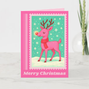 Rosa Reindeer jul Postage Frimärke Helgkort
