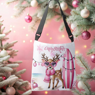 Rosa Reindeer med solglasögon julklapp Axelväska