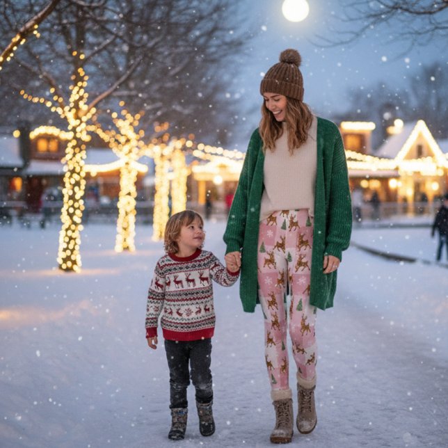 Rosa Reindeer och Träd Helgdag Leggings (Skapare uppladdad)