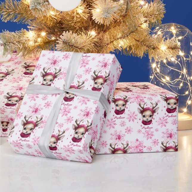 Rosa Reindeer Personlig Gift Wrap Presentpapper (Helgdagar)