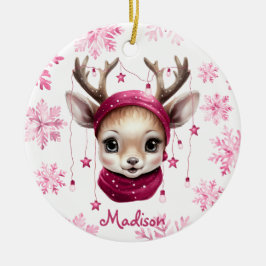 Rosa Reindeer Personlig Kids Mugg Julgransprydnad Keramik